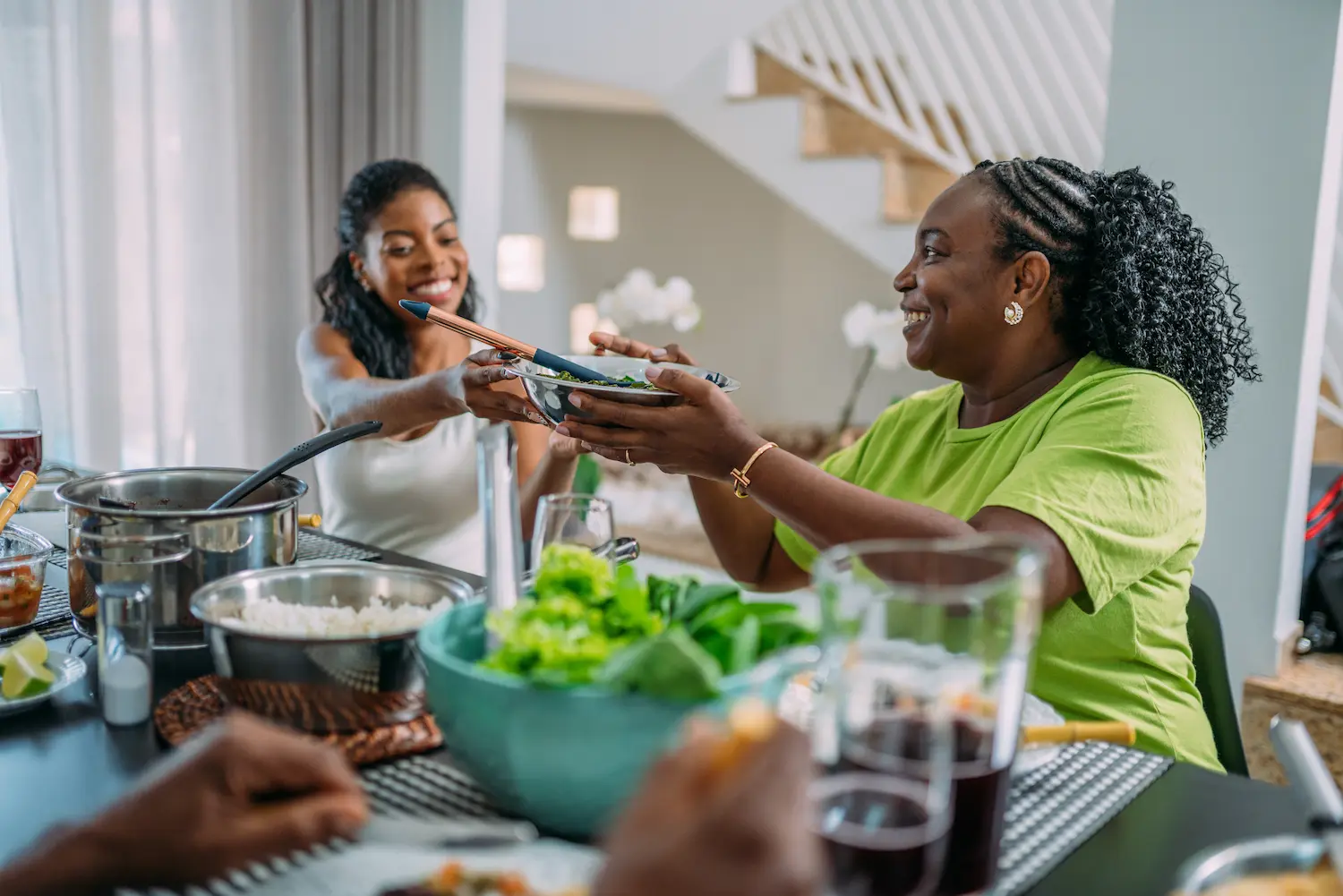 happy people sharing a healthy meal