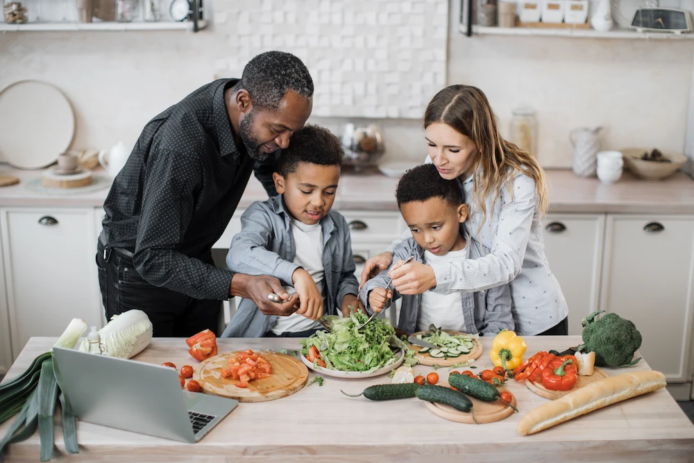 family preparing a meal